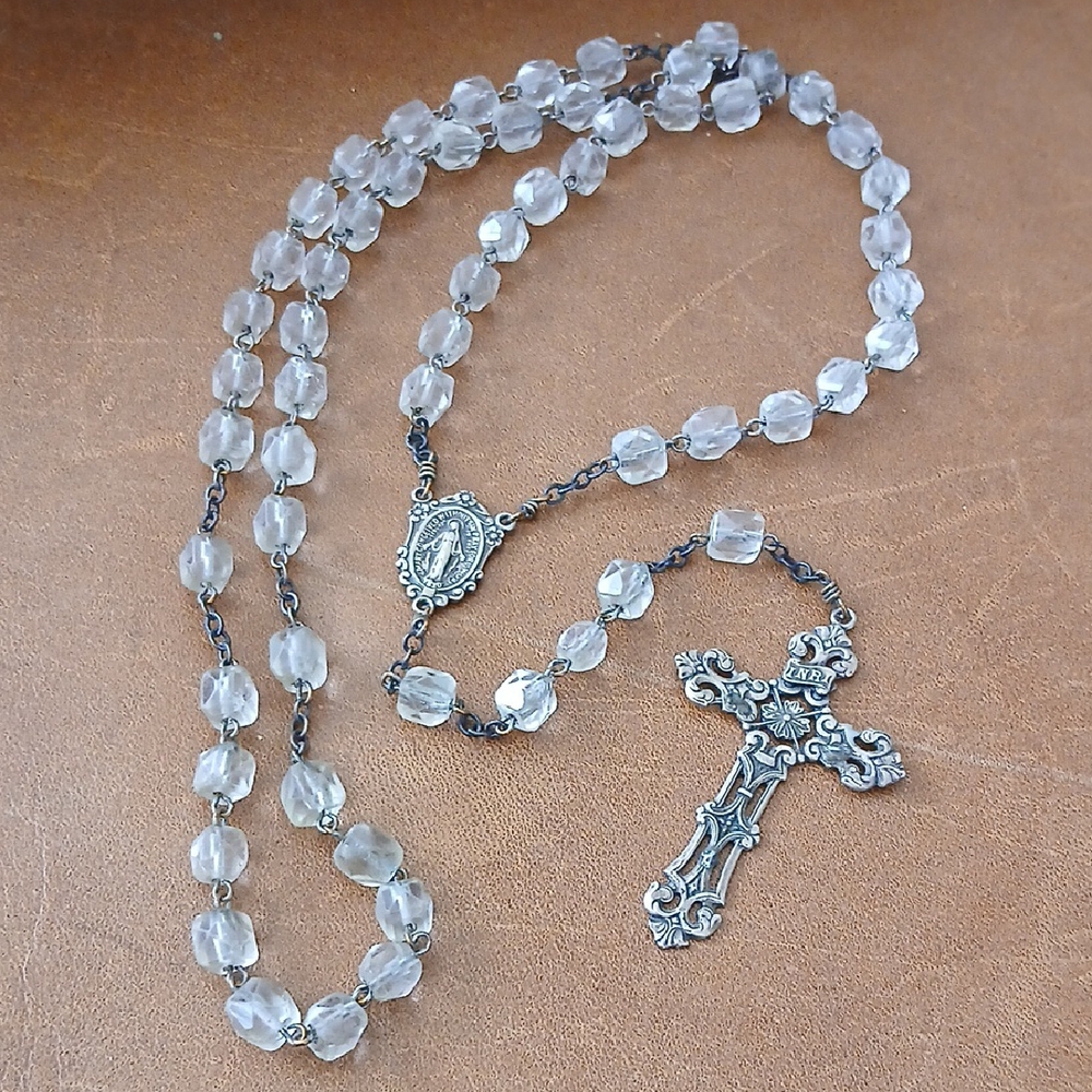 Elegant Silver Rosary Necklace
